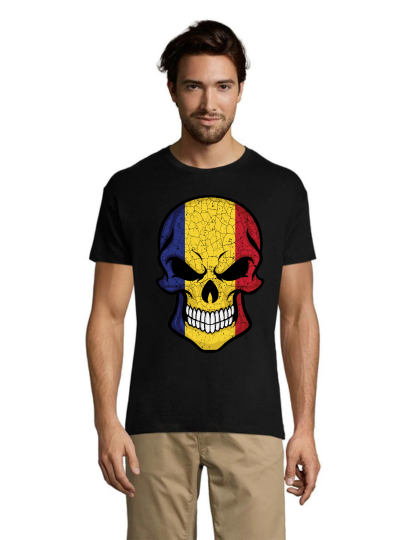 Scull romanian flag men's shirt black 2XS