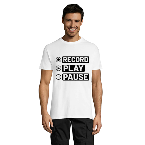 Record Play Pause men's t-shirt white XL