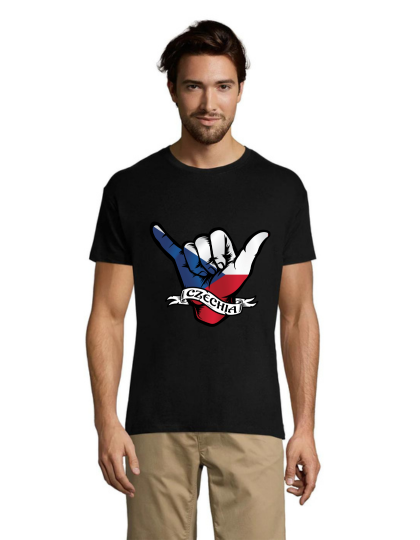 Hand czech flag men's shirt black M