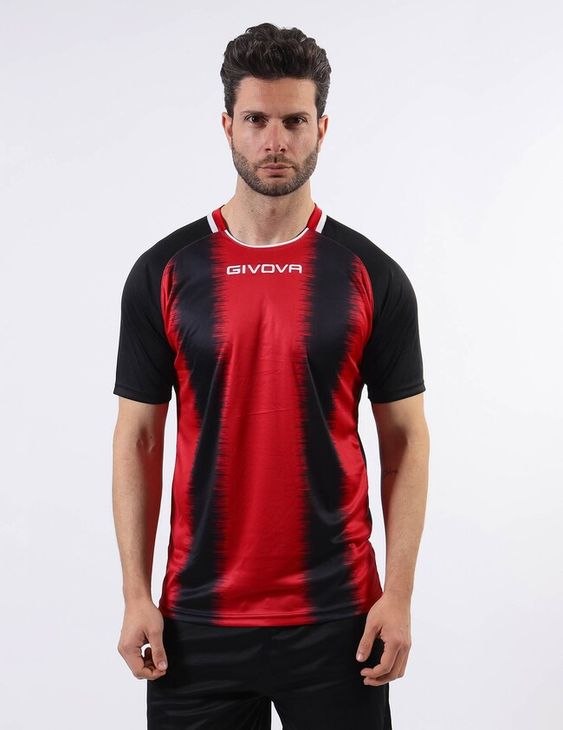 SHIRT STRIPE M/C jersey red-black M